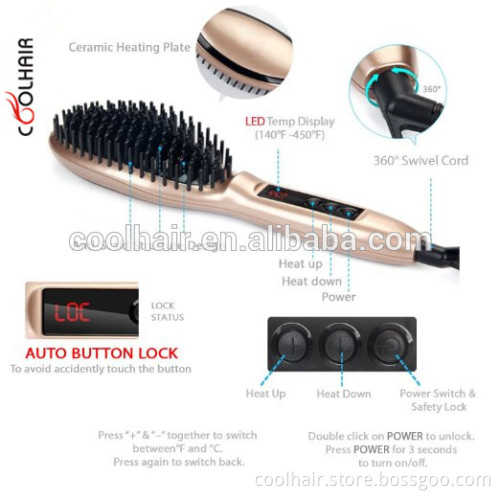 GOLD COLOR MCH hair straightening brush lcd (us plug)